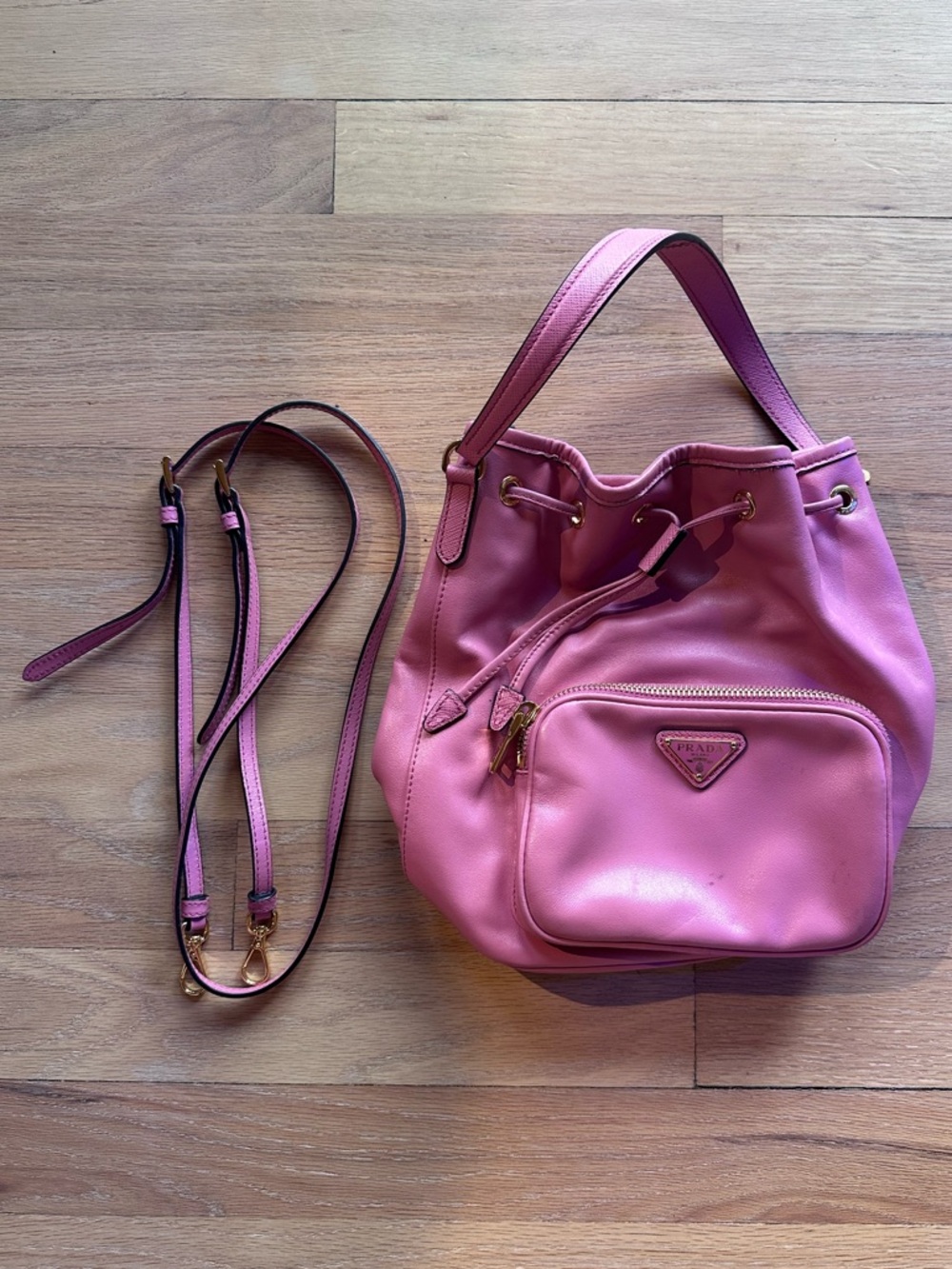 Prada Pink Calf Leather Duet Bucket Bag